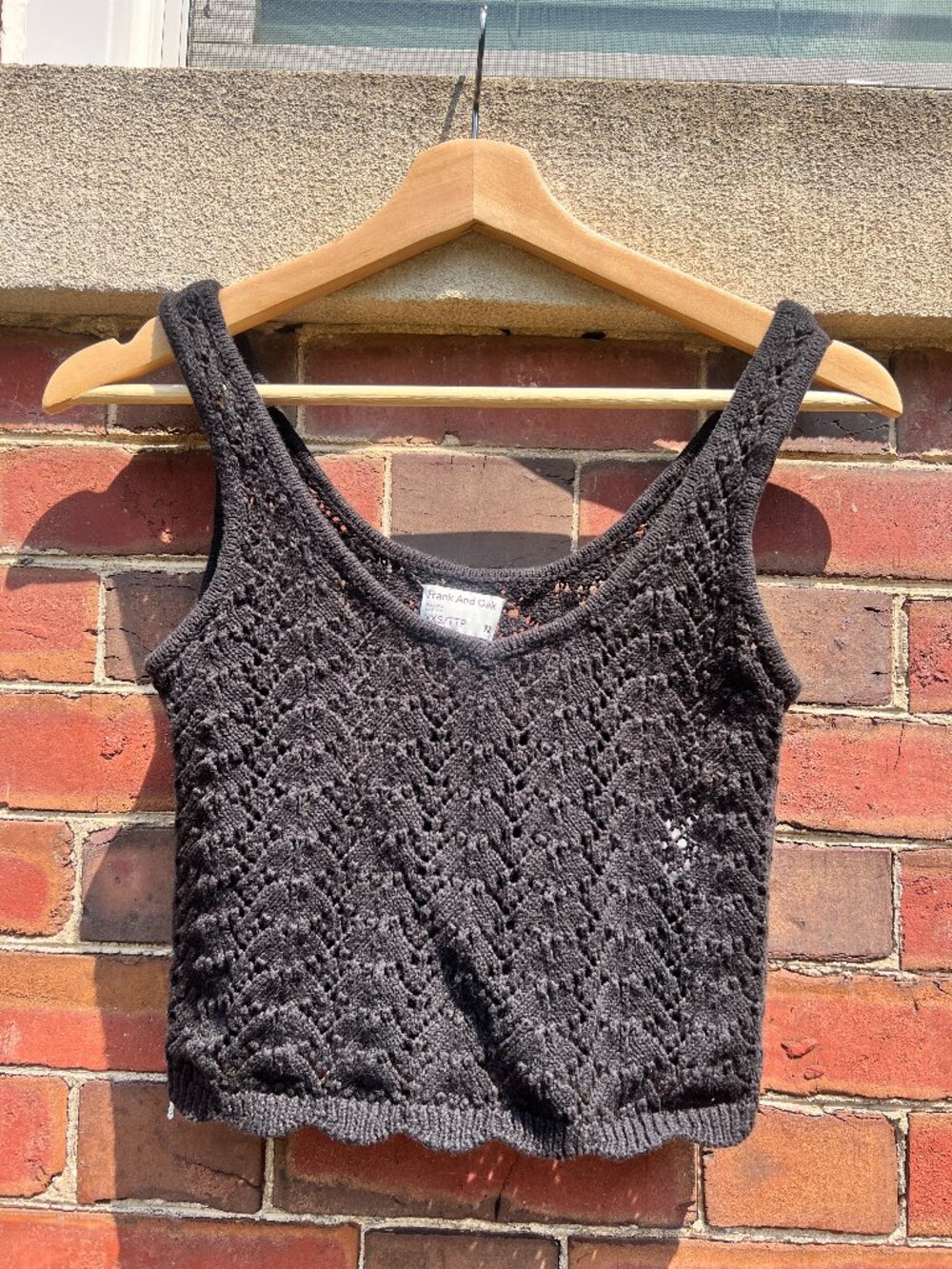 Frank & Oak black pointelle-knit crop tank